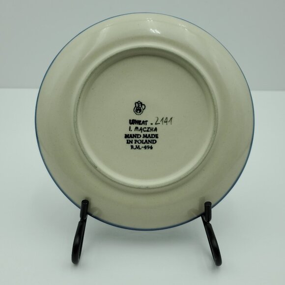 Polish Pottery Floral Unikat Bread Plate Red Flowers Dessert Appetizer Plate - Picture 5 of 7